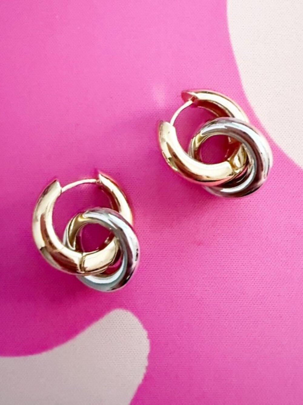 Double link hoop Silver/Gold Tone Pierced Earrings